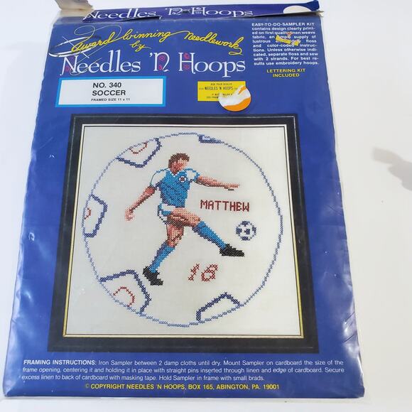 Bucilla Needles 'N Hoops#340 Soccer Cross Stitch Kit Sealed - Picture 1 of 2